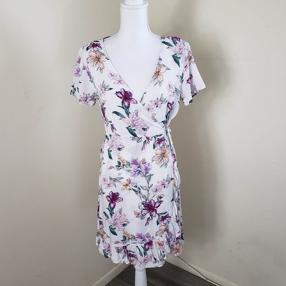 Real Clothing Summer Floral Wrap Dress White Small - Picture 11 of 11